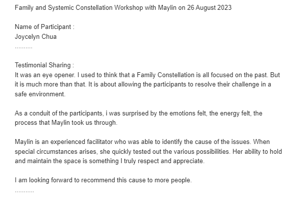 Jocelyn Chua FC testimonial