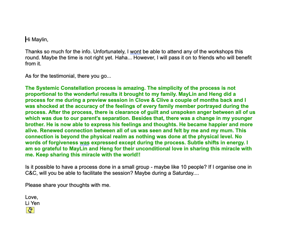 Li Yen Testimonial about Maylin Healing